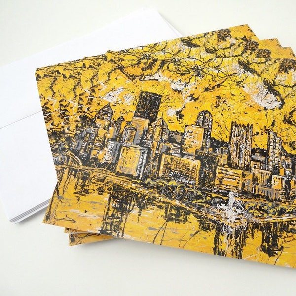 Pittsburgh Skyline note cards, Pittsburgh Skyline, Greeting Cards by artist Johno Prascak, Johnos Art Studio