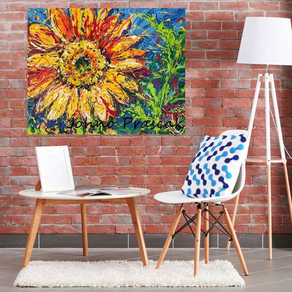 Sunflower art, Floral wall art, abstract floral wall art, modern flowers, summer ,Pittsburgh artist, by Johno Prascak, Johnos Art Studio