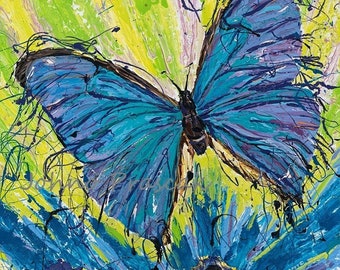 Blue Morpho butterfly, Butterfly art, Butterfly wall art, Garden art, Blue butterfly, Johno Prascak, Johnos Art Studio