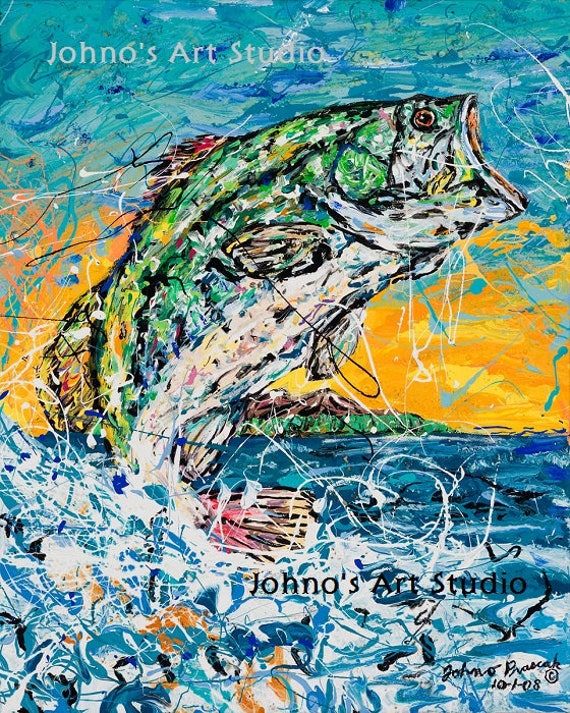 Fish Art, Fish Wall Art, Man Cave Art, Bass Fishing, Guy Room Art, Large  Mouth Bass, 16x20 Print, by Johno Prascak, Pittsburgh Artist -  Israel