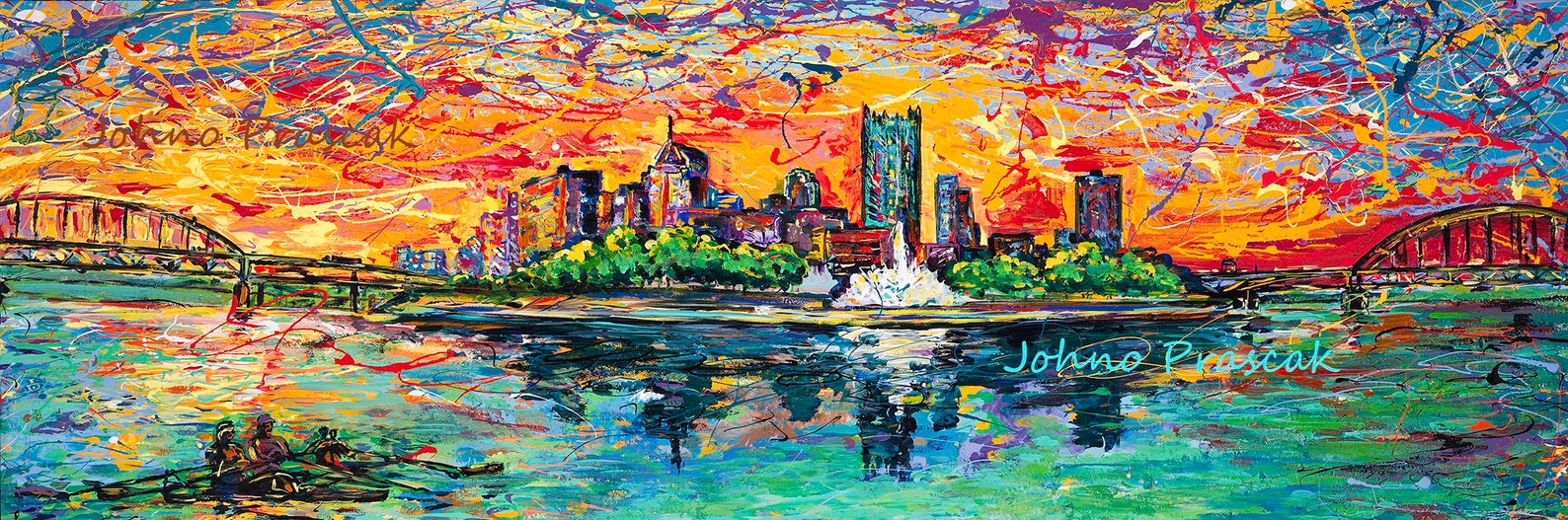Rowing Art, Crewing Art, River Art, Pittsburgh Skyline Art, Pittsburgh