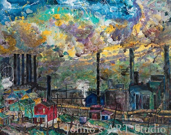 Pittsburgh Steel Mill art, Pittsburgh History, Industrial Age wall art, Limited Edition Print by Johno Prascak