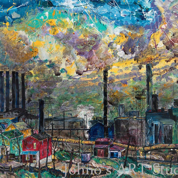 Pittsburgh Steel Mill art, Pittsburgh History, Industrial Age wall art, Limited Edition Print by Johno Prascak