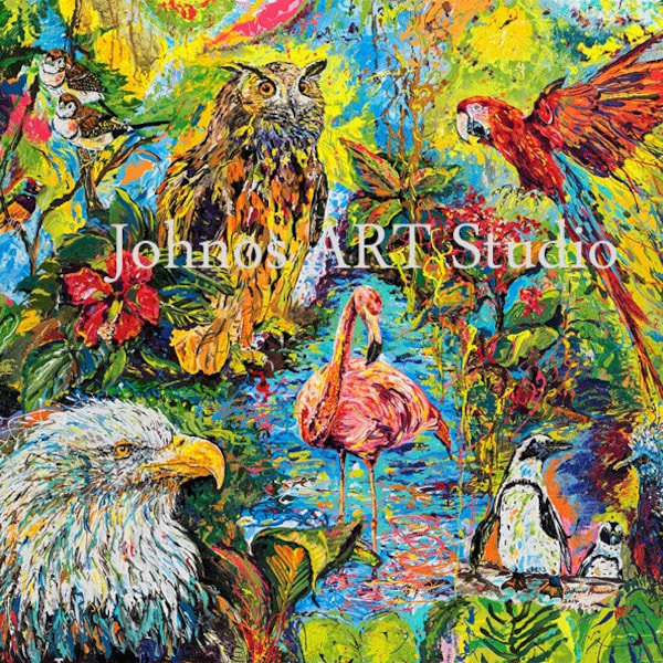 Aviary art, Bird art, Eagle art, Owl print, Flamingo art, Penguin art, Avian wall art,Pittsburgh artist, by Johno Prascak, Johnos Art Studio