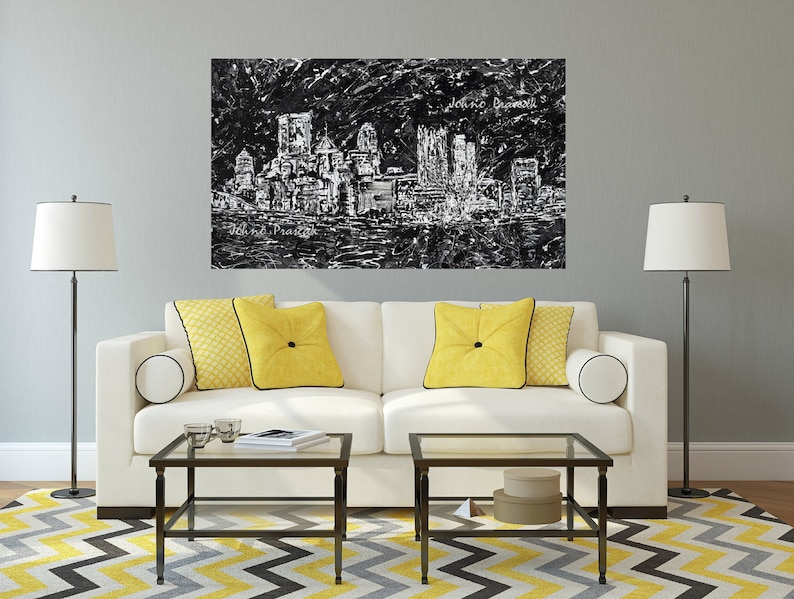Pittsburgh Wall Art Pittsburgh Skyline Abstract Art Black Etsy