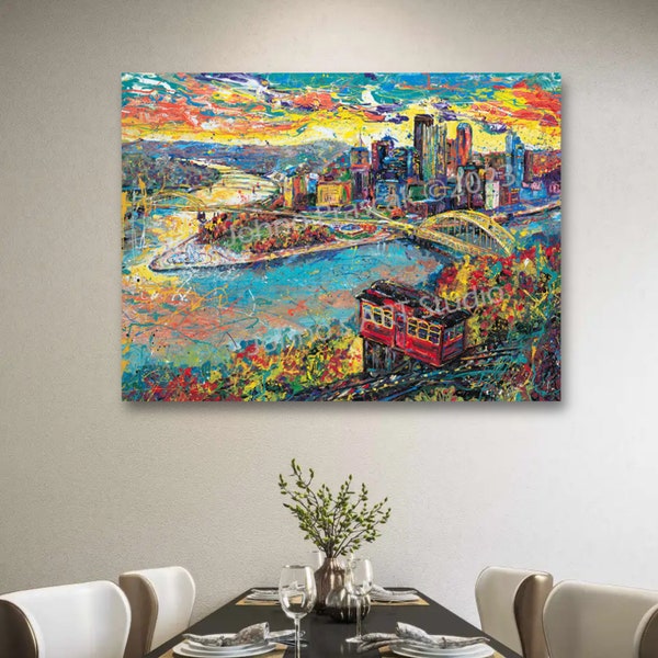 Pittsburgh incline, Duquesne incline, Pittsburgh skyline art, wall art,  Pittsburgh wall art, Pittsburgh artist, Johno Prascak