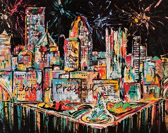 Pittsburgh Fireworks, Pittsburgh Skyline wall art, Pittsburgh Art,  Metal prints, Pittsburgh Artist,  by Johno Prascak