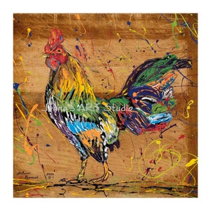 Rooster art, Chicken art, Noodles to Rooster,  Chicken painting Limited Edition Giclee by Johno