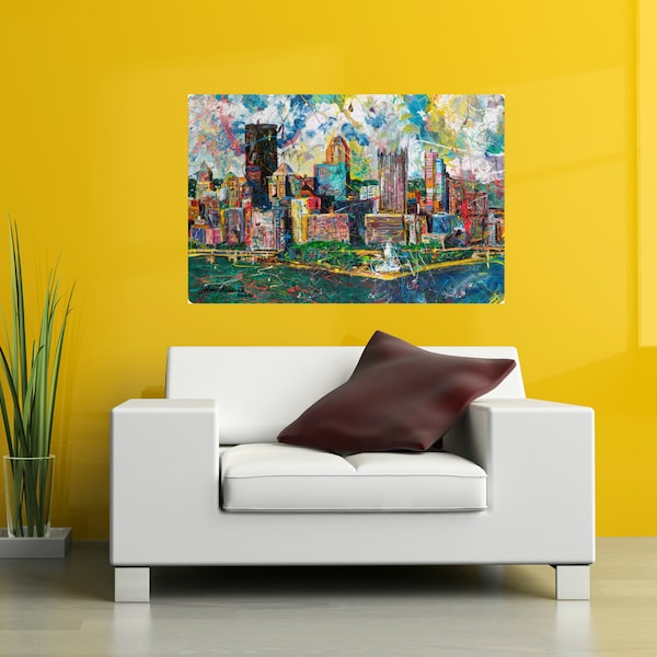 Metal print, 24 x 36 , Pittsburgh Skyline art, Modern wall art, Pittsburgh Artist, City Skyline, Three Rivers ,The Point,  by Johno Prascak