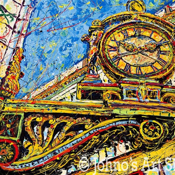 Kaufmanns Clock painting, Historic Pittsburgh, Pittsburgh clock, Meet me under Kaufmanns Clock,  Print by Johno Prascak