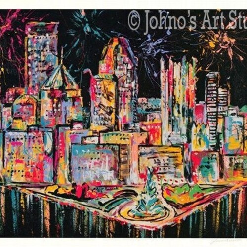 Pittsburgh Skyline Wall Art Pittsburgh Art Fireworks Etsy