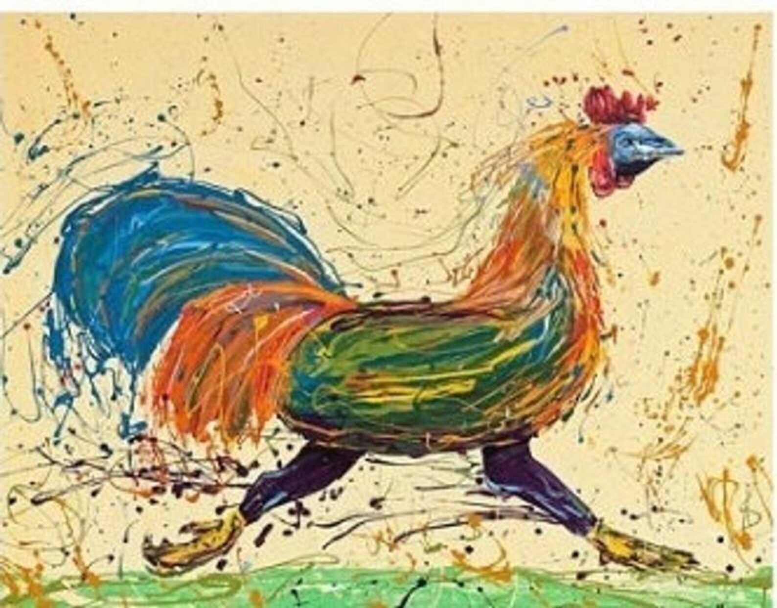 Rooster Print, Kitchen Art, Running Rooster, Funny Rooster, Farm Animal