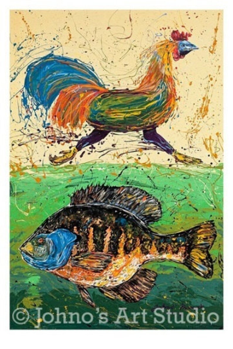 Rooster art, Fish art, modern wall art, Bluegill, Print by Johno Prascak, Pittsburgh art image 4