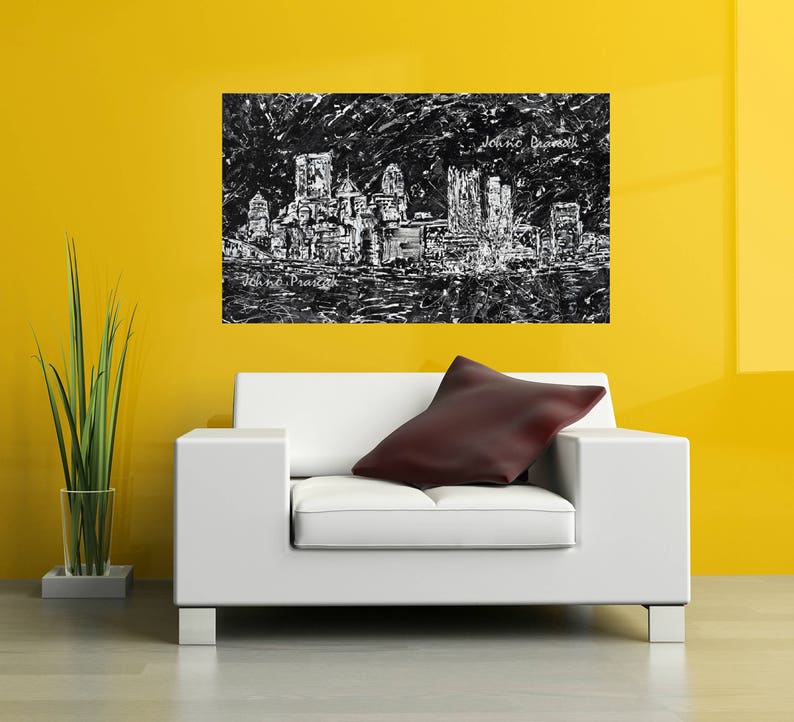 Pittsburgh artist Pittsburgh skyline abstract art black and white art Pittsburgh art Johnos Art Studio by Johno Prascak