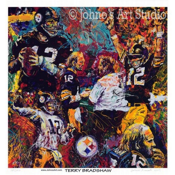 Terry Bradshaw Football Wall Art Pittsburgh Steelers Painting Football Print By Johno Prascak
