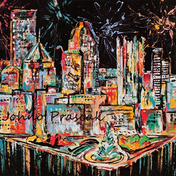 Pittsburgh Art, Art Sale, Pittsburgh Gifts, City skyline art, Game room art, BOGO , FREE art, Wall art,  by Johno Prascak