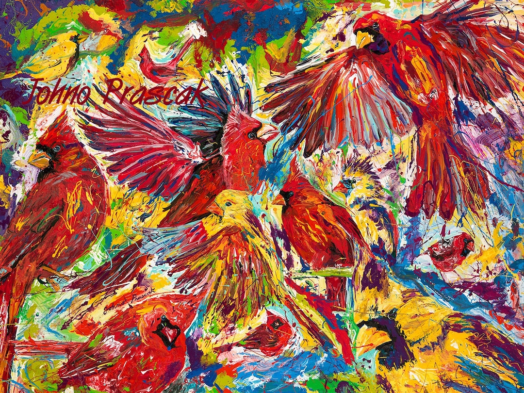 Wild Bird Art, Cardinals, Red Wall Art, Modern Bird Art, Northern