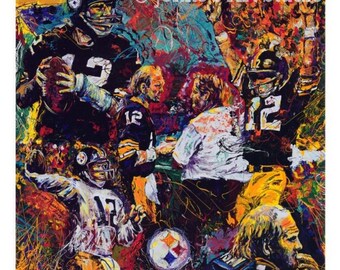 Pittsburgh sports painting, Terry Bradshaw, Pittsburgh Steelers painting, Football Print by Johno Prascak