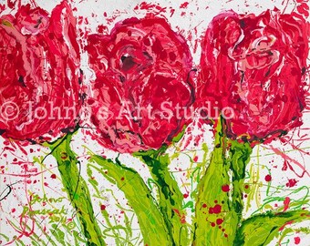 Abstract Flower Painting, Red Tulips Abstract Print by Johno Prascak