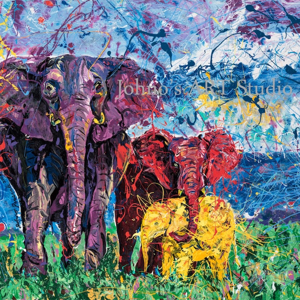 Arte di elefante, specie minacciate di estinzione, animale wall arte, arte della fauna selvatica, artista di Pittsburgh, arte di Johno Prascak, Johnos Art Studio