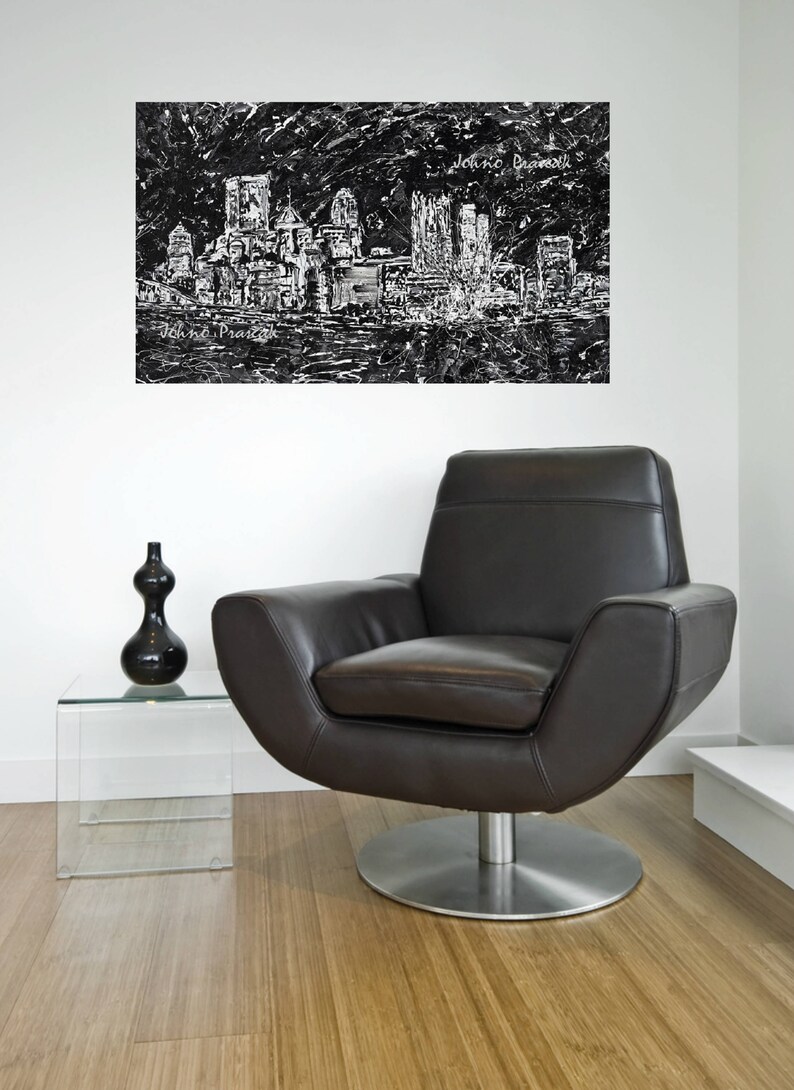 Pittsburgh artist Pittsburgh skyline abstract art black and white art Pittsburgh art Johnos Art Studio by Johno Prascak