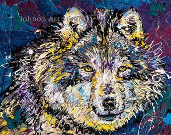 Wolf art, Wolf print, Wolf wall art, 16x20 Giclee print, modern wall art, by Johno Prascak, Pittsburgh artist