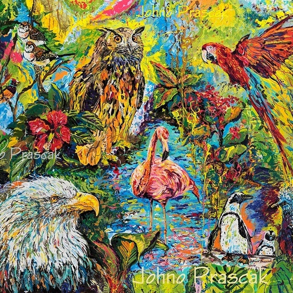 Bird art, Bird print, National Aviary, Pittsburgh artist, Owl art, Flamingo art, Eagle, Print by Johno, Flamingo print, Penguin art,