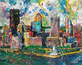 Pittsburgh Skyline art, Modern wall art, Pittsburgh wall art, metal print, City Skyline, Three Rivers ,The Point,  by Johno Prascak