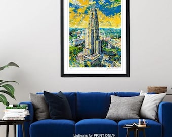 Cathedral of Learning, University of Pittsburgh art, Johno prascak, Johno&#39;s art studio, Go Piit, Pitt art, Pitt wall art, pitt wall decor,