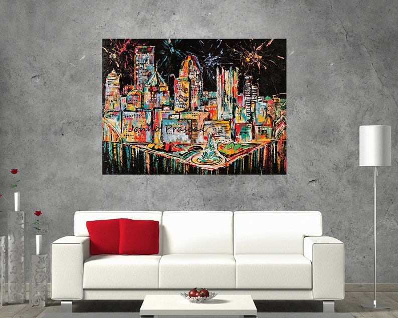 Pittsburgh Fireworks, Pittsburgh Skyline Wall Art, Pittsburgh Art