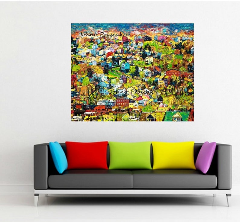 Modern Wall Art House on a Hill Homes Neighborhood Houses Etsy