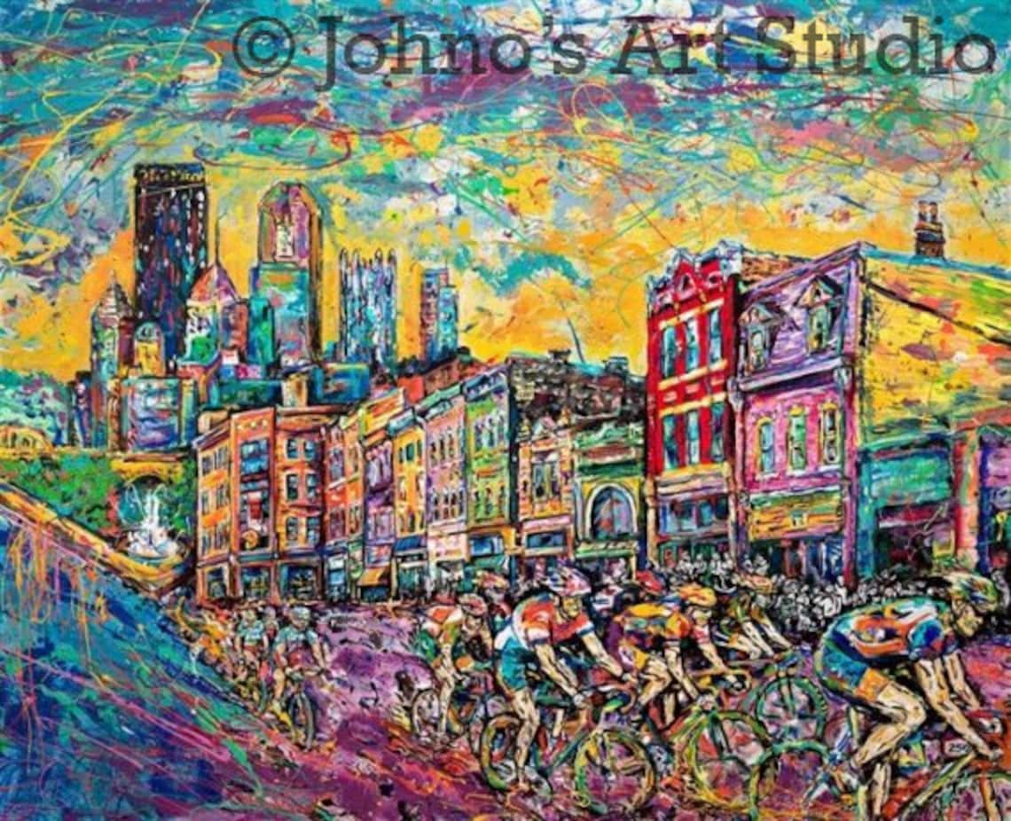 Bike Race Art, Cycling Art, Bicycle Wall Art, Pittsburgh, Kitchen Art ...