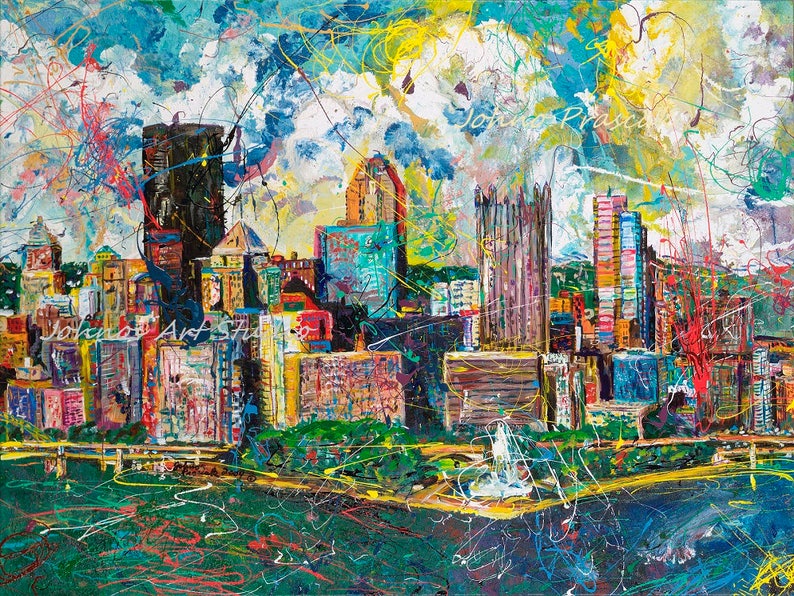 Pittsburgh Skyline Pittsburgh Art Man Cave Wall Art City Etsy