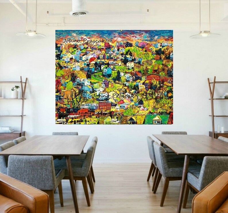 modern wall art, House on a Hill, Homes, Neighborhood Houses wall art, Corporate wall art, Johno Prascak, Johnos Art Studio image 1