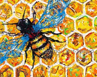 Honey Bee Art, 16x20 Giclee Print, Modern Wall Art, Bug Art, Honey
