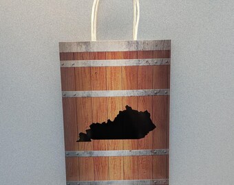 Bolsa de regalo con forma de barril de bourbon y mapa de Kentucky