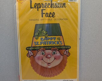Vintage Beistle 1984 NEW old stock St. Patrick's Day 14-inch art-tissue Leprechaun Face