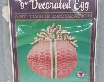 Vintage Beistle 1989 NEW old stock Easter 9-inch art-tissue pink decorated Egg
