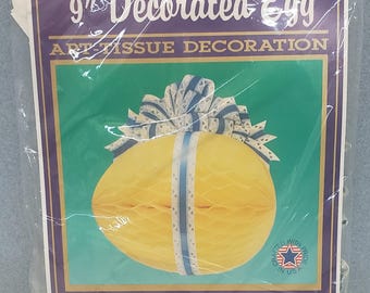 Vintage Beistle 1989 NEW old stock Easter 9-inch art-tissue yellow decorated Egg