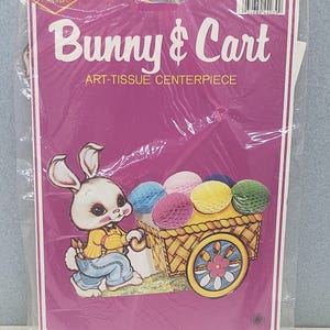 Vintage Beistle 1980 NEW old stock Easter art-tissue centerpiece Bunny and Cart