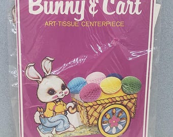 Vintage Beistle 1980 NEW old stock Easter art-tissue centerpiece Bunny and Cart