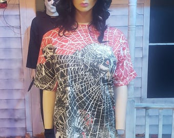 Vintage 1990s Morbid Rags Demon Graphic All Over Print T-shirt