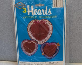 Vintage Beistle 1983 NEW old stock Valentine's Day 3-art-tissue Hearts
