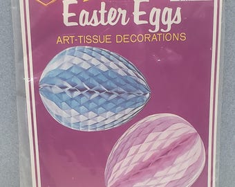Vintage Beistle 1981 NEW old stock Easter 2-9-inch art-tissue blue and pinkish purple Eggs