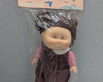 1980s Little Ann & Bob Cabbage Patch 7 inch NEW old stock knock-off Brown haired Boy doll Made in Macau