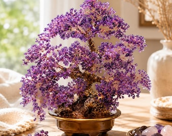 Handgjort ametistkristallträd, handgjort ädelstenspengarträd, naturlig ametistdekor, feng shui-träd, andlig heminredning, present till kvinnor