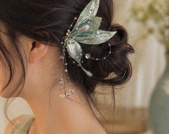 Butterfly Hair Stick, Crystal Beaded Hair Pin, Fairycore Hair Accessory, Wedding Hair Jewelry, Fantasy Hair Piece, Boho Festival Hair Chain