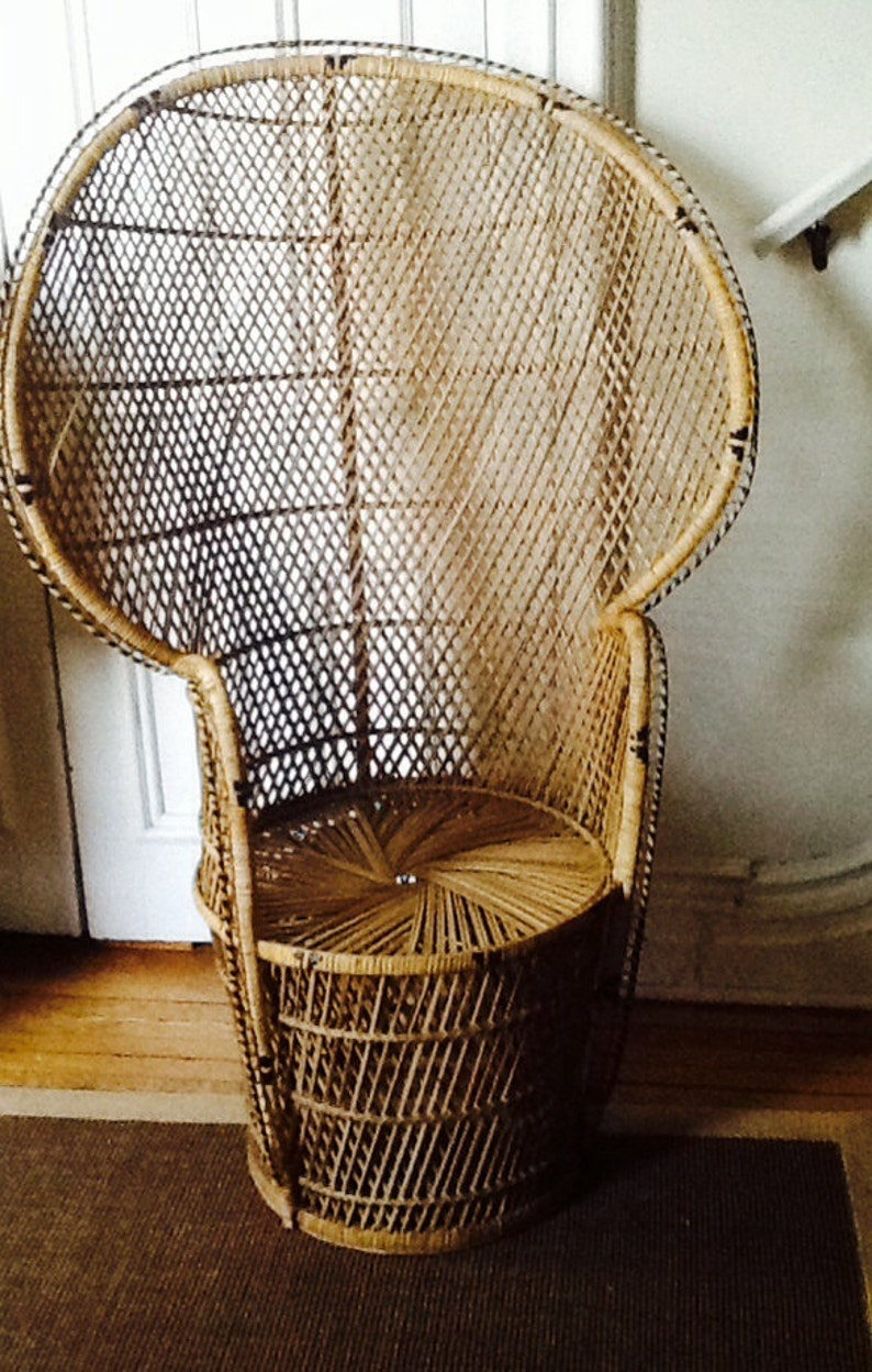 Vintage Wicker Peacock Chair / Rattan High Back Fan Chair / Etsy