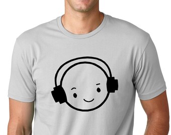 Happy Face DJ Funny smiley Face headphones T shirt humor tee Gifts for men Gifts for guys funny tees gifts for music lovers music graphic T