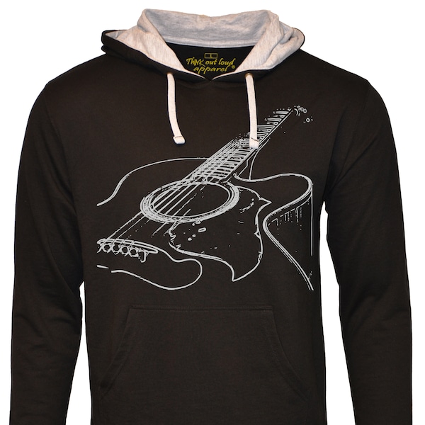 Acoustic Guitar French Terry Hoodie Cool guitar Musician Hooded Sweatshirt guitar player music musician gift for men woman husband artistic